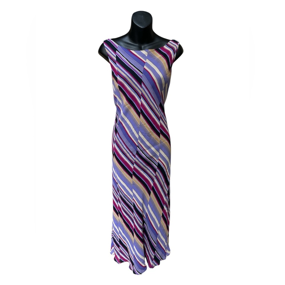 Vintage Y2K Tessuto Whimsical Purple/Pink Pattern Midi Slip Dress 100% Rayon L
